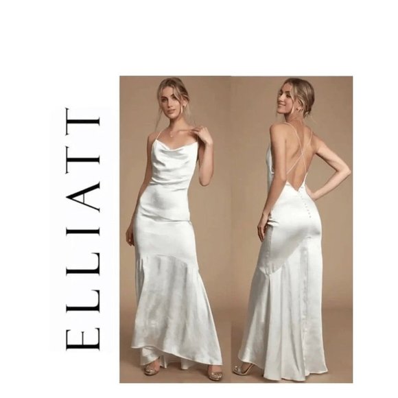 Elliatt Dresses & Skirts - Elliatt Aisle White Satin Cowl Neck Maxi Dress Bridal Gown size M NWT